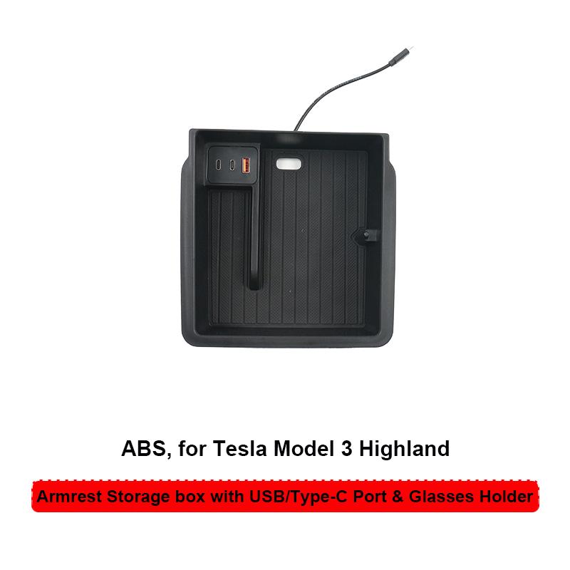 

для Tesla Model 3 Highland Center Console Storage Organizer Box Armrest Try с портами USB Type C New Model3 Accessories 2024