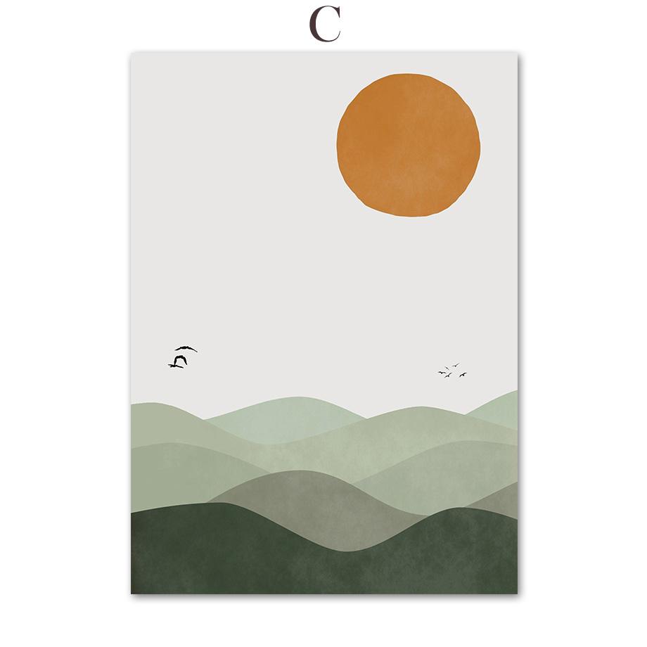 

Бохо Абстрактная горная река Солнце Зеленые линии Холст Картина Настенная роспись Плакат и принт для домашнего интерьера Декор в гостиную 21x30cm No Framed