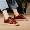Johnature Versatile Women's Shoes Genuine Leather Solid Color Lace Up Casual Cowhide Soft Soled Flat Shoes