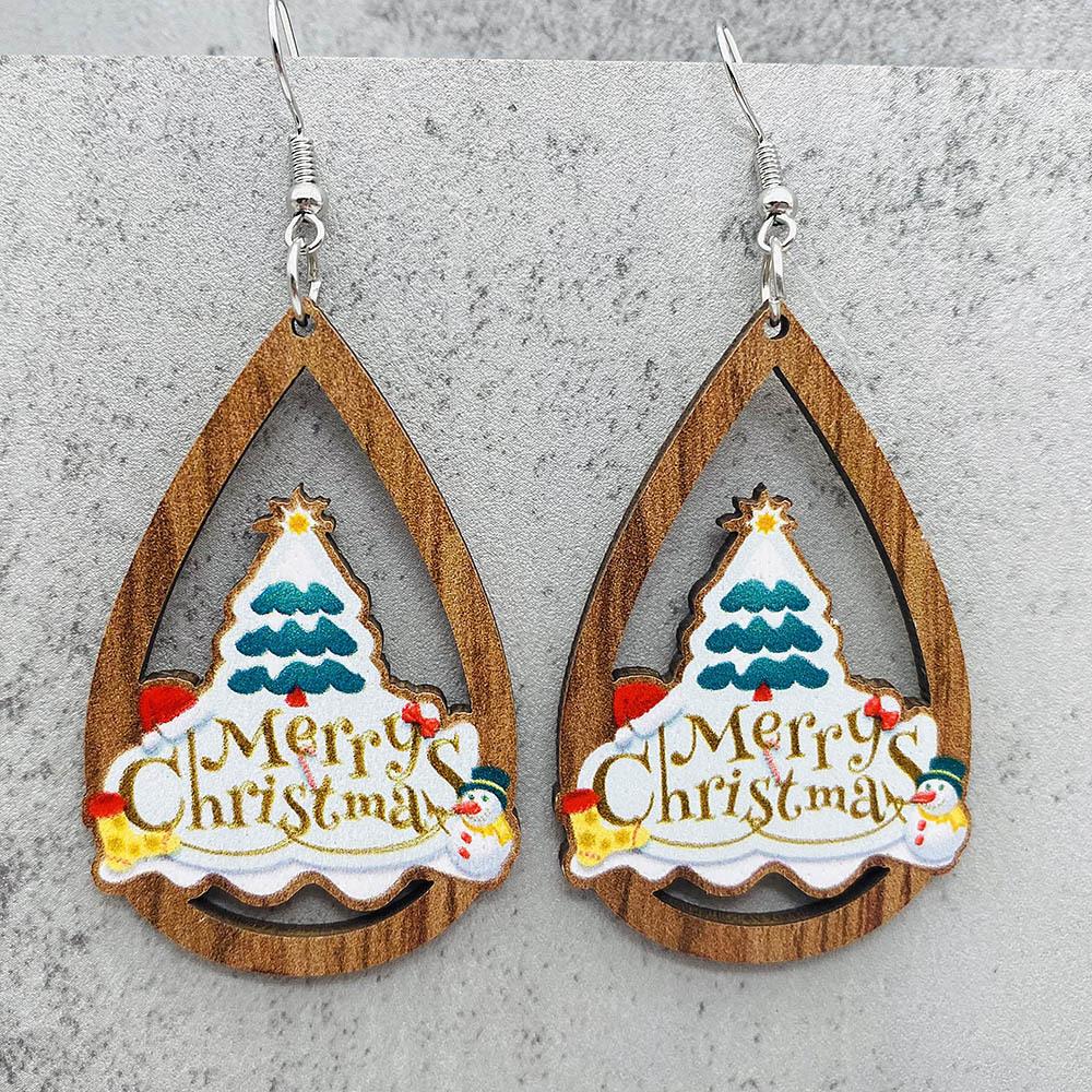 1 Pair of Christmas Holiday Ornaments Santa Bells Red Car Drops Wooden Earrings Christmas Ornaments