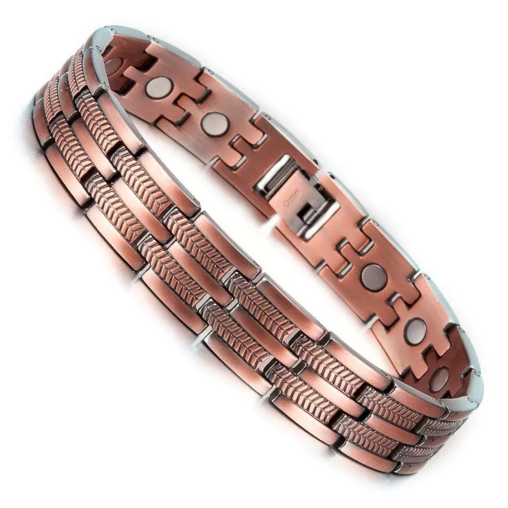 Retro Magnetic Bracelet for Men Wide Cuff Unisex Copper Detachable Couple Bracelet with Full Magnetic Stones