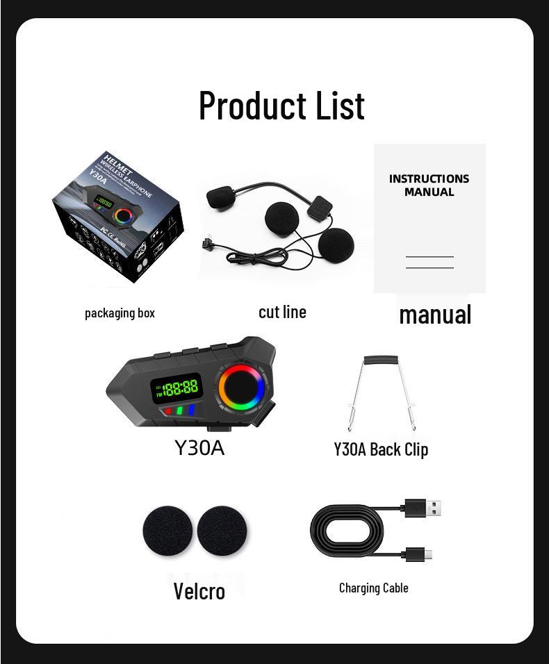 Y30A Wireless Bluetooth Helmet Earphones for Cyclists & Motorcyclists - Waterproof Intercom