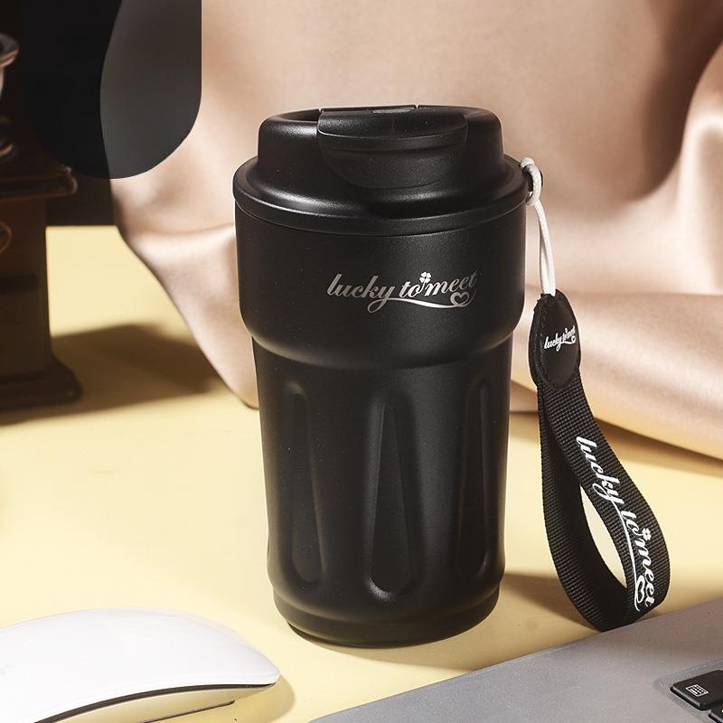 420ml Gradient 316 Stainless Steel Coffee Tumbler, Flip Lid Insulated Travel Mug with Carry Lanyard for Car Office Commute