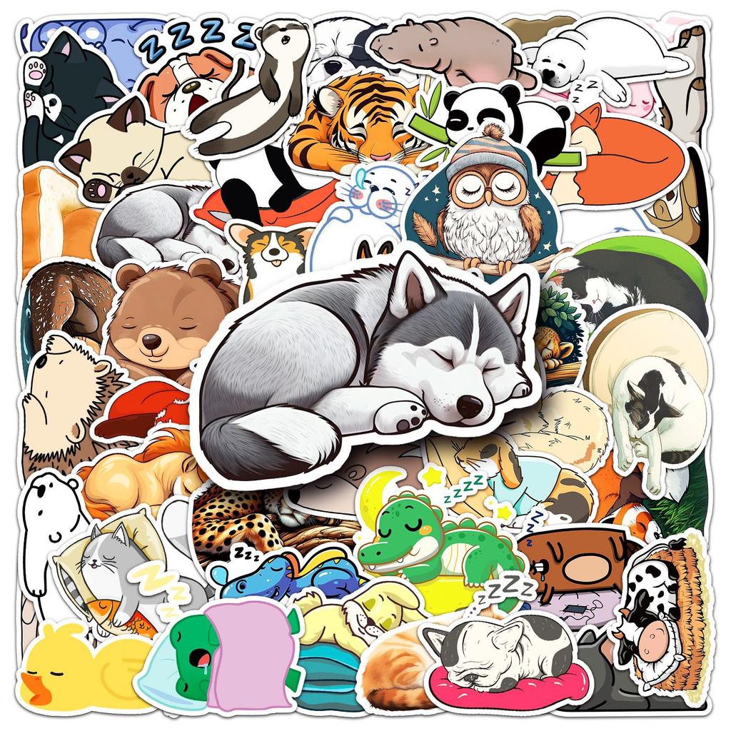 50 Sleeping Animals Doodle Stickers Personality Cartoon Cute Panda Decorative Water Cup Suitcase Stickers