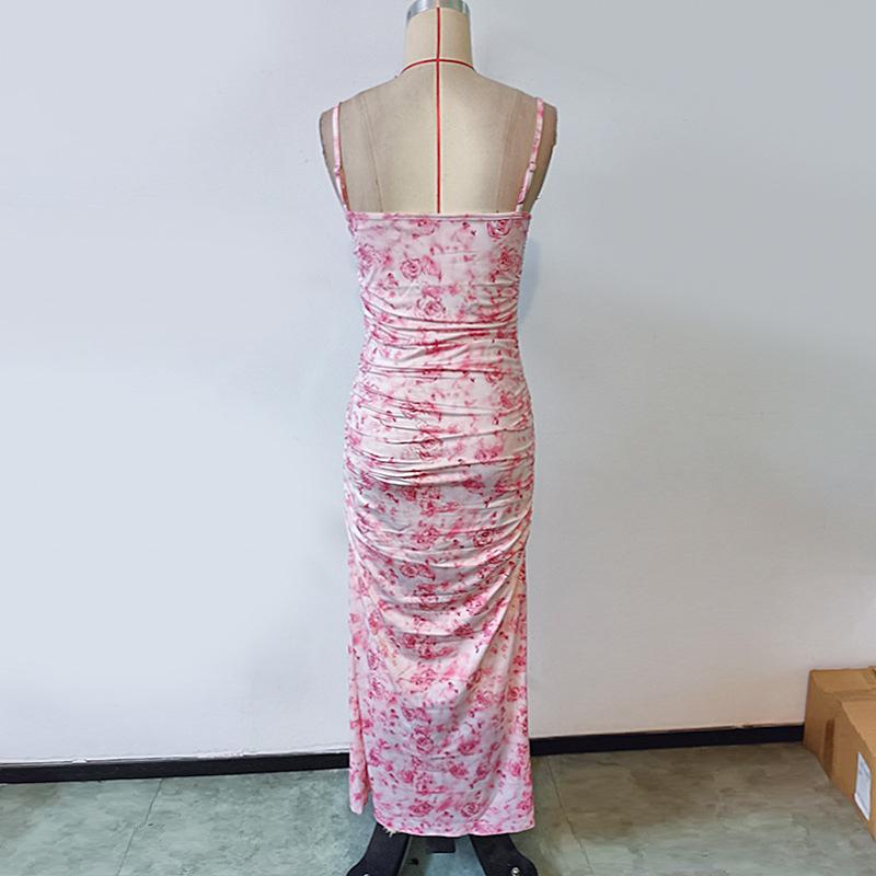 Summer Women's Sexy Halter Printed Long Slim Package Hip Dress