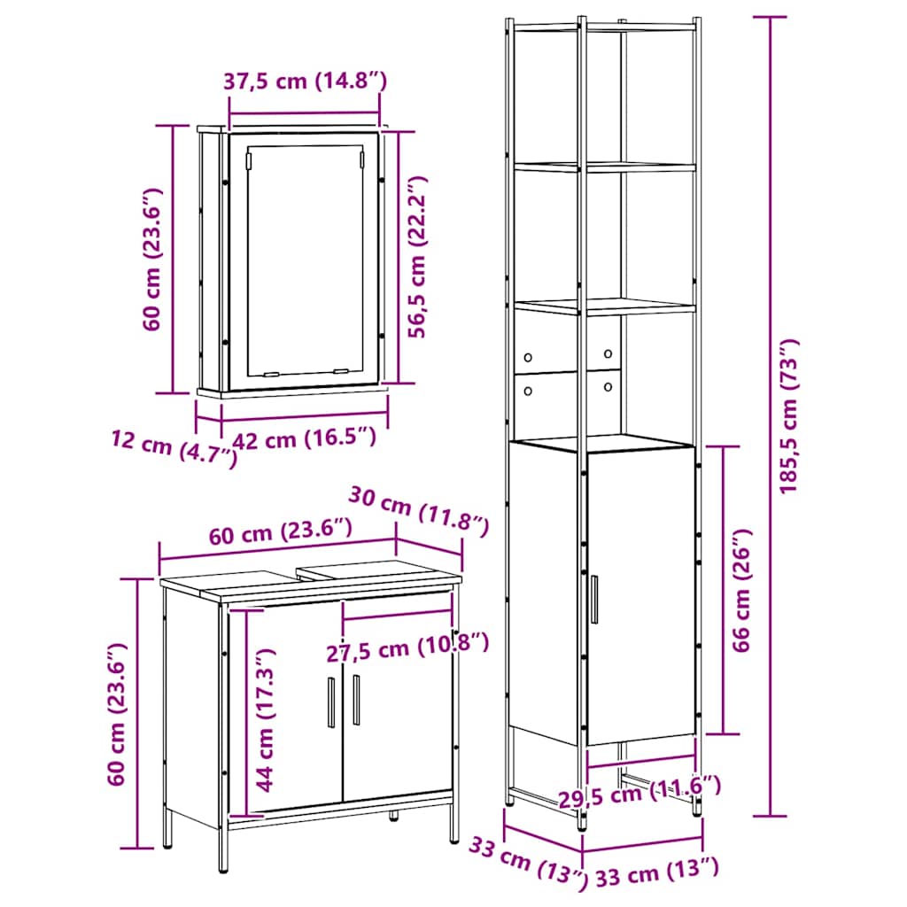 Bathroom Furniture Set with Shelf and Door 3 Pcs Brown Particleboard