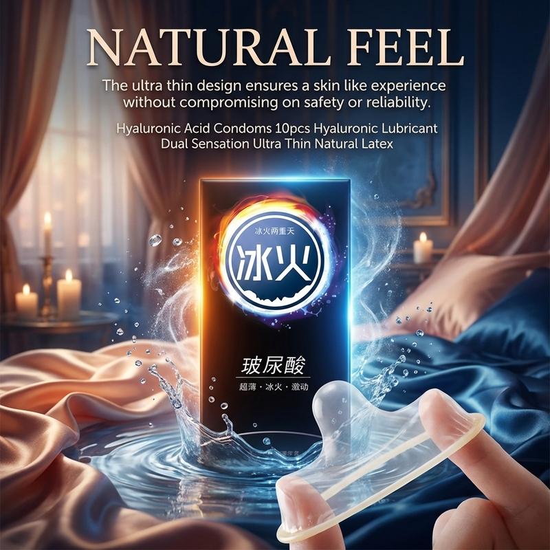 Hyaluronic Acid Ice Fire Condoms 10 Pcs Pack Ultra Thin Natural Latex With Dual Stimulation Design For Enhanced Intimacy
