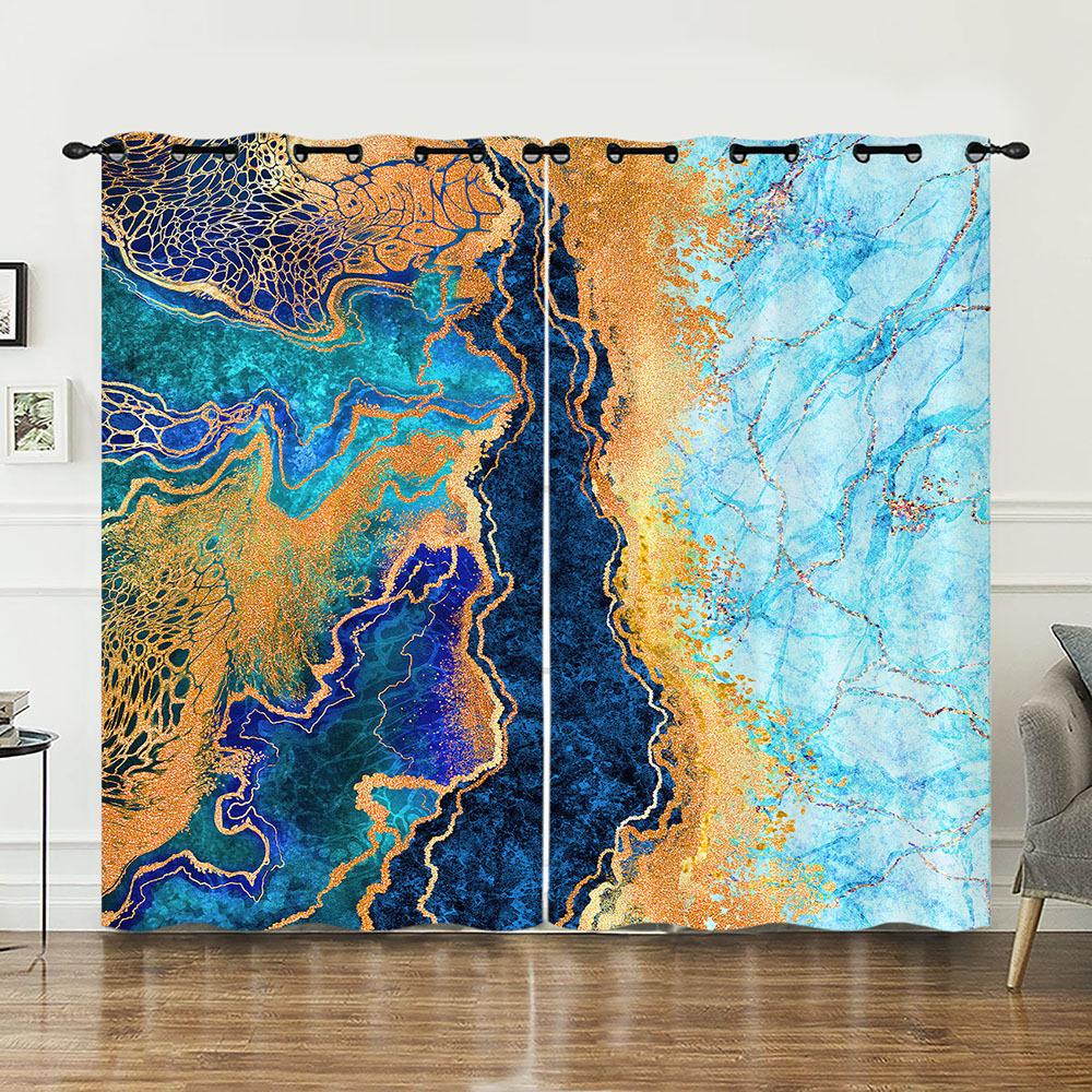 Curtain Marble Texture Nordic Curtain Digital Printing Blackout Curtain No Punching