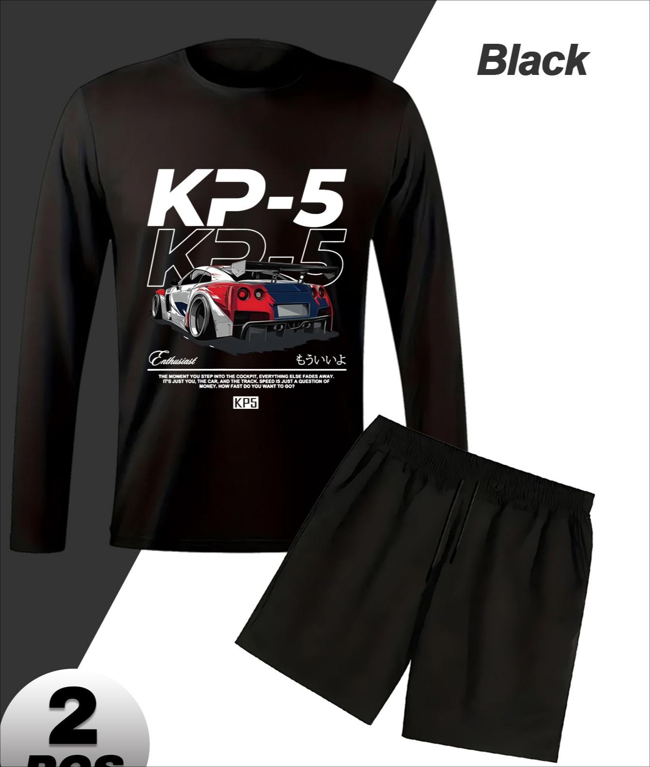 Breathable Long Sleeve & Shorts Set, Skin-Friendly L чёрный