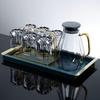 Elegant Grijs Glas Servies Set met Kan en Dienblad