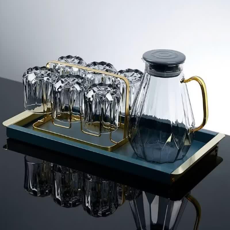 

Elegant Grey Glass Drinkware Set with Pitcher and Tray