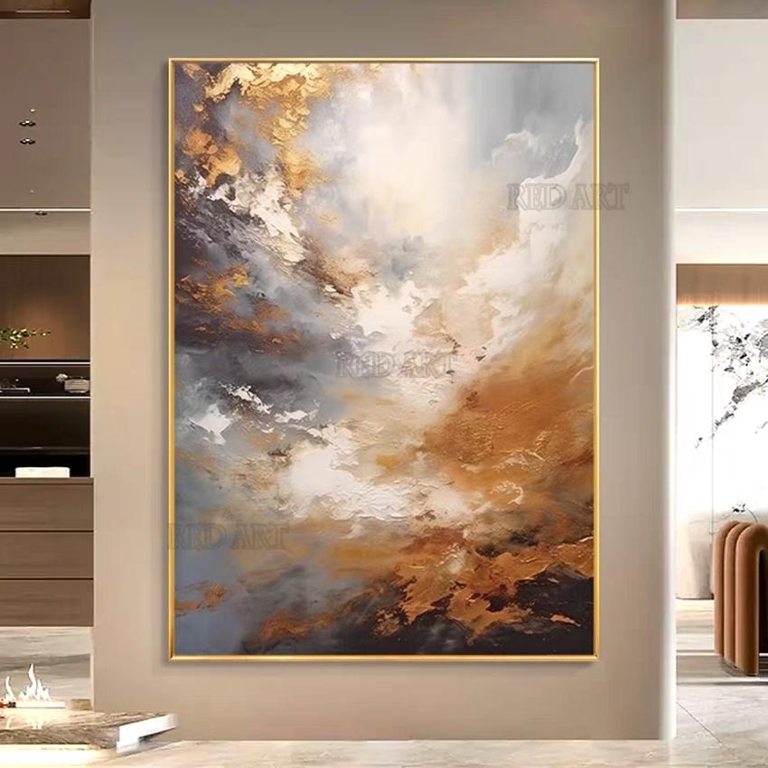Large Size Contemporary Abstract Picture Golden Foil Canvas Paintings On Canvas Bedroom Framelessation Unframed
