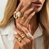 Salircon 6 Pcs/Set Trendy Exquisite Irregular Imitation Pearl Finger Ring for Women Punk Geometry Metal Gold Color Ring Jewelry
