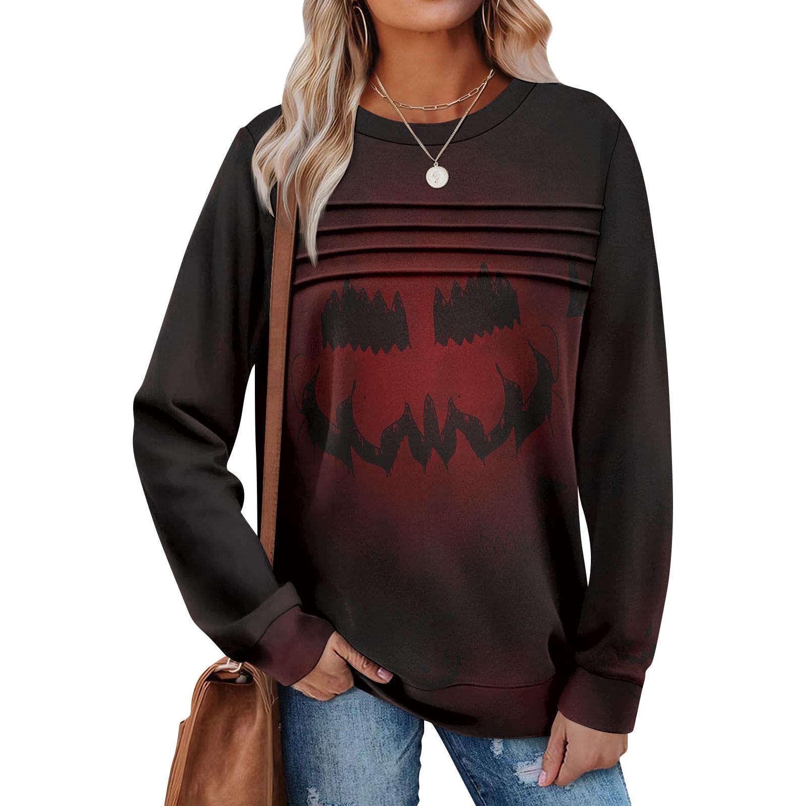 

Women s Casual Long Sleeve Round Neck Sweatshirt Fit Pleated Top M чорний