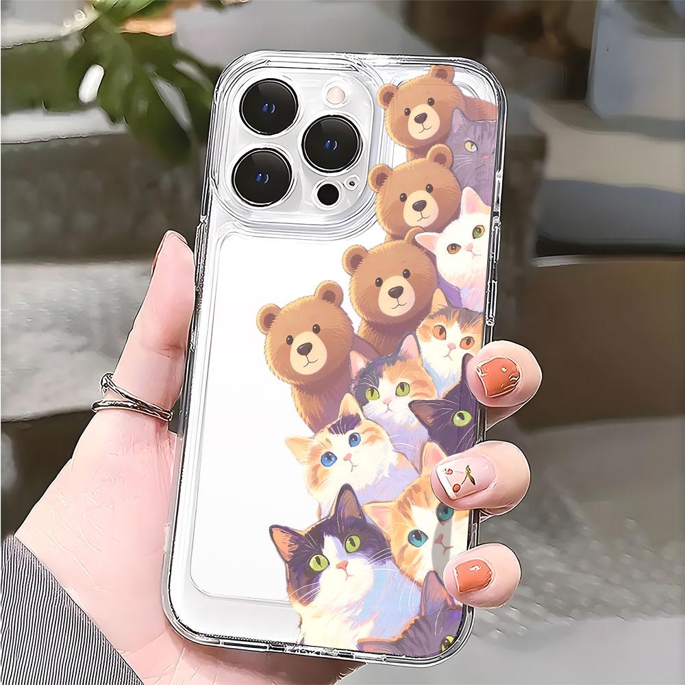 Bears and Cats Illustration Phone Case for IPhone 14 15 16 17 13 12 11 Pro Max Plus 12 13 Mini TPU Protect Cover
