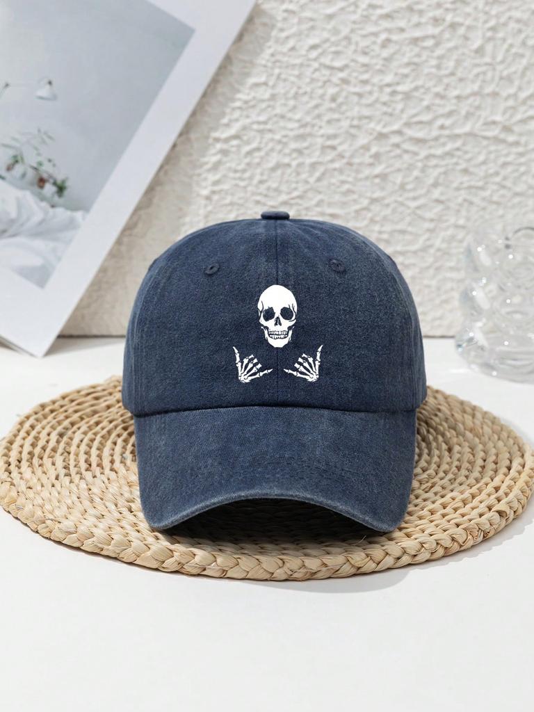 Skull print baseball cap for men and women, suitable for Halloween headwear decoration, daily casual duckbill cap