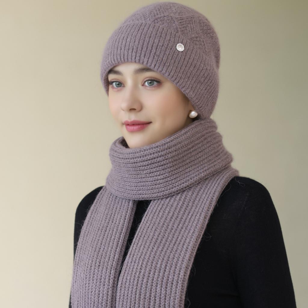 Modă Femei Costum Cald de Iarnă Femeie Dandy Căciuli pentru Femei Casual Amestec Lână de Iepure Pălărie Tricotată Set Căciulă Caldă de Iarnă