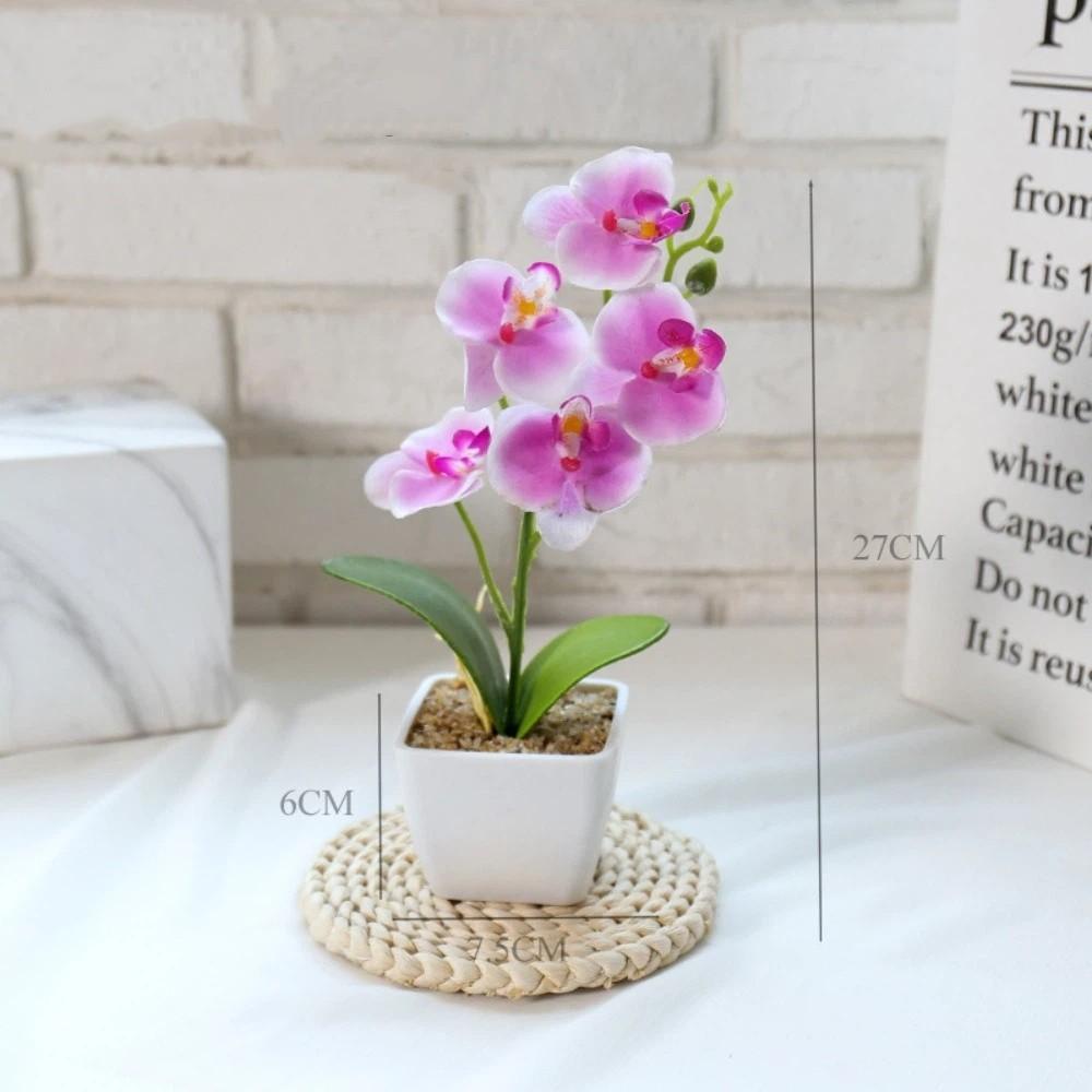 White Flower Pot Artificial Orchid Bonsai Multi-Bloom Plastic Fake Flower  Home Decor