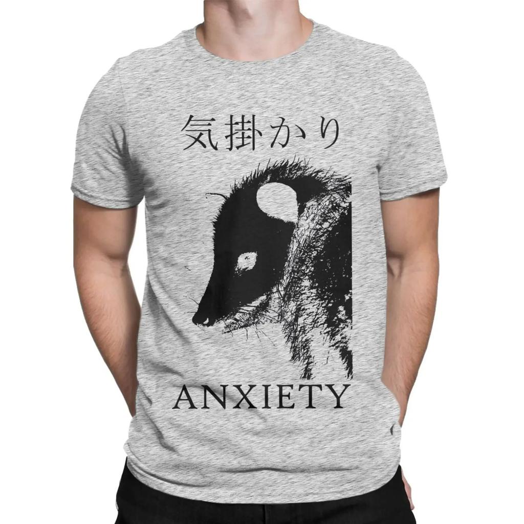 Anxiety Opossum Live Weird T-Shirts for Men Funny Vintage Cotton Tee Shirt Crew Neck Short Sleeve T Shirts Graphic Clothing