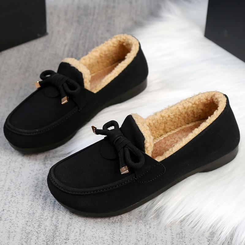 Cotton Shoes Women's 2024 Autumn and Winter New Fashionable One Foot Loafers with Plush Warm Flat Casual Cotton Shoes