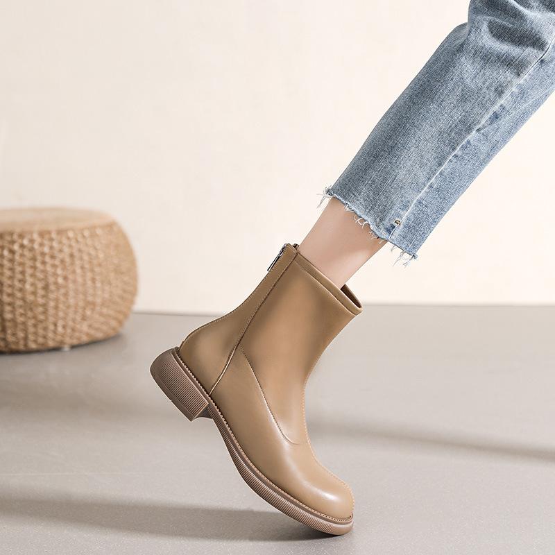 Chelsea Elastische Skinny Stiefel Winter Neue Stiefel mit großem Kopf Skinny Kurze Stiefel Damen Martin Stiefel Damengröße Damenschuhe