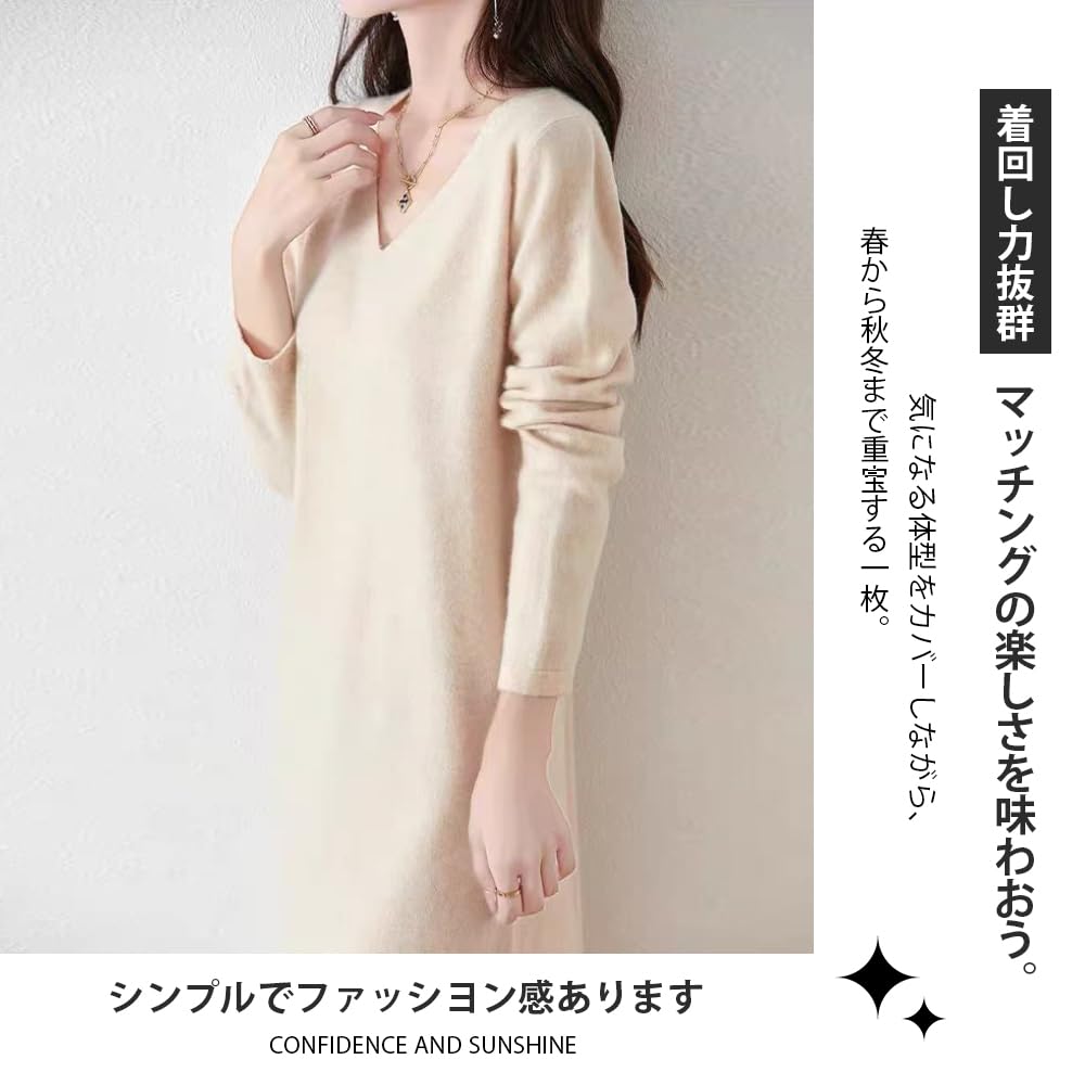 Vestido de Tricô de Lã PHOLEEY com Mangas Longas e Perfeito para o Outono e Perfeito para o Trabalho ou Encontros Feminino 100% Gola V, Mangas, Fendas, Inverno,