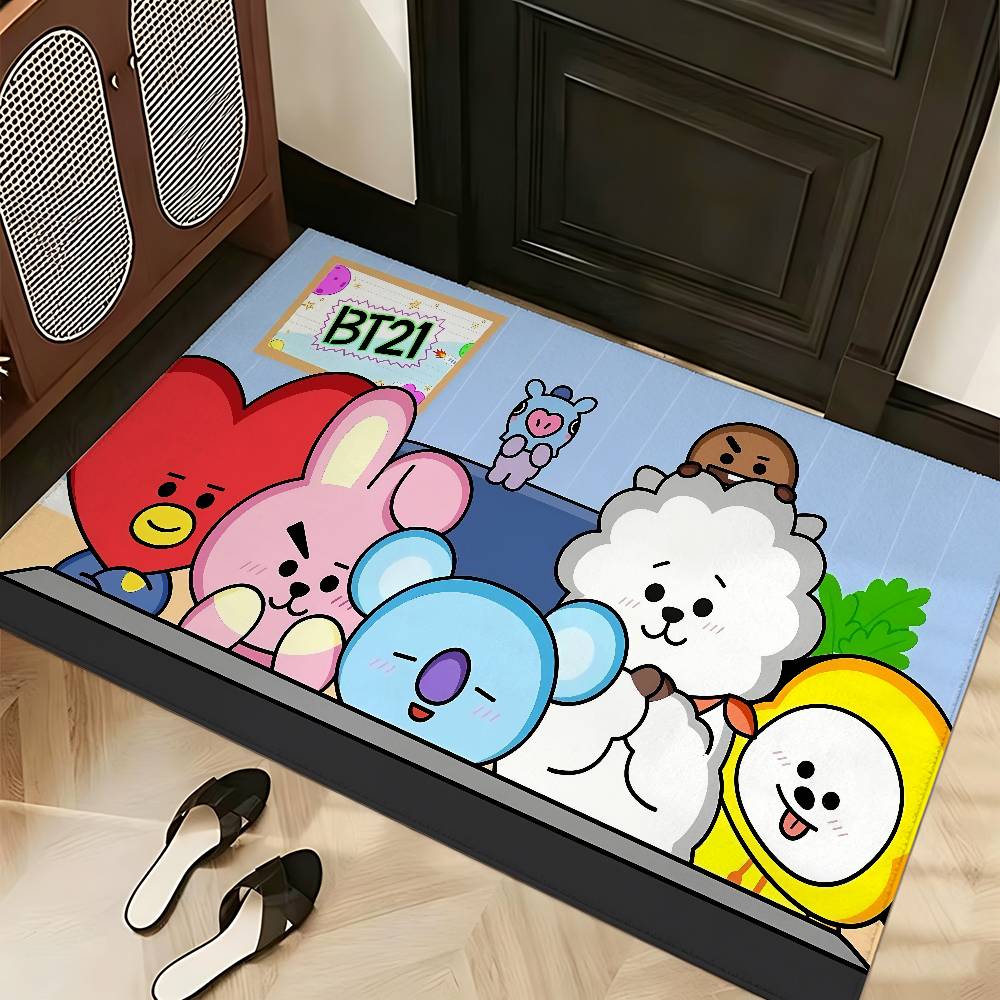 Cute A-bt21S Cartoon Carpet Bathroom Anti-slip Mat Door Mat Home Decoration Mat Entrance Door Mat Scratch-resistant Door Mat