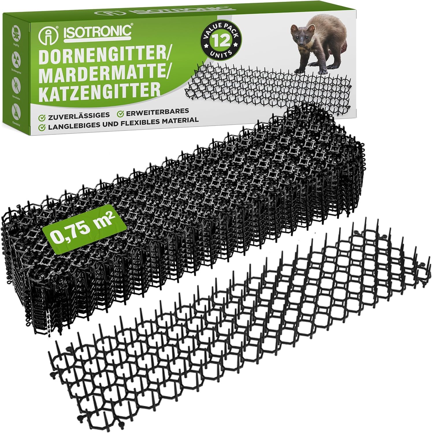 

ISOTRONIC Cat Repellent 13 x 49cm x 12 Sheets Spiky Prevents Stray and Pests from Product 70022 Mat, (Total Area 0.75m²), Large, Sheet, Cats, Birds,