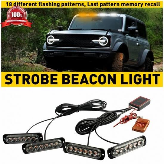 4X LED Flashing Light Strobe Grille Light Head Amber/White For Tow Truck Trailer