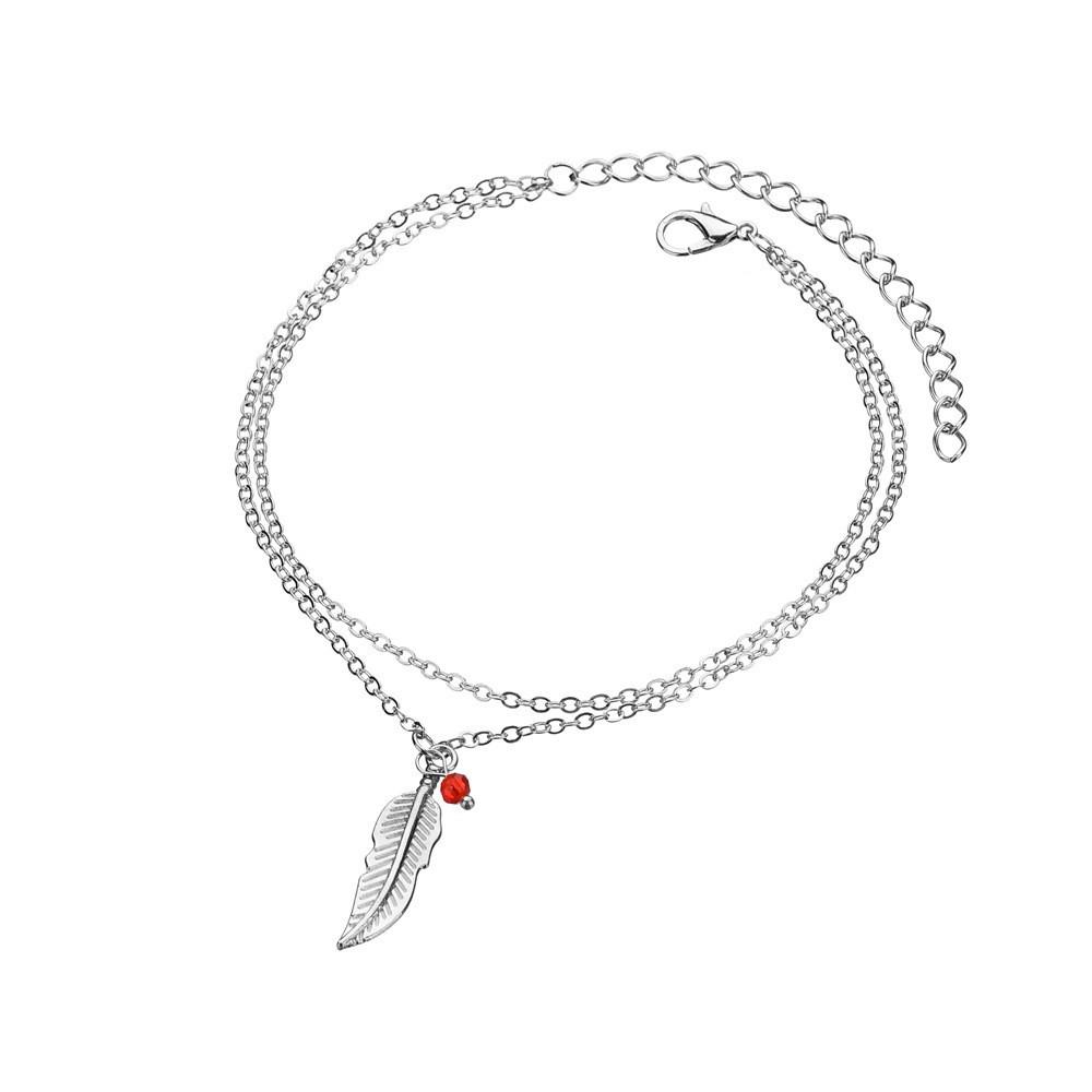 Bohemiskt Dubbellager Kristallpärlarmband/Ankelband med Fjäderlövshänge för Kvinnor