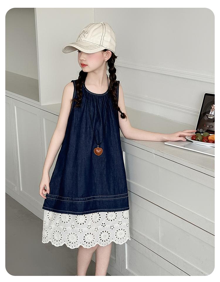 Girls' summer sleeveless denim dress 2026 new item girls' tank top dress children's vacation style princess dress
