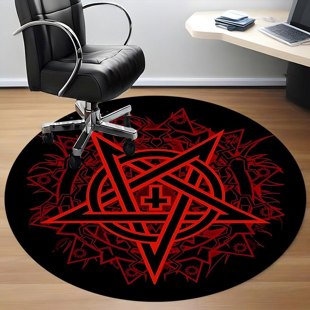 1PC Pentagram Symbol Office Round Area Rug, Indoor Mat Suitable For Office, Under Office Chairs Bedroom Living Room Home Decor, Room DecoT1223058