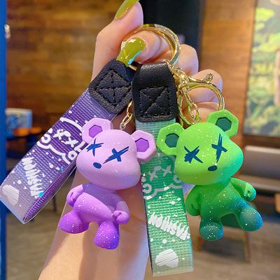 Cute Colorful Changing Bear Chains for Baby Girls Cats Keychain Car Bag Animal Bell Pendant Keyring Action Figures Pendant