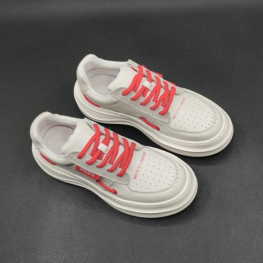 Pantofi casual de înaltă calitate pentru bărbați, Pantofi albi mici din piele, Pantofi la modă pentru bărbați, Stație europeană, Pantofi pentru bărbați care măresc înălțimea, Pantofi albi tip skate pentru băieți