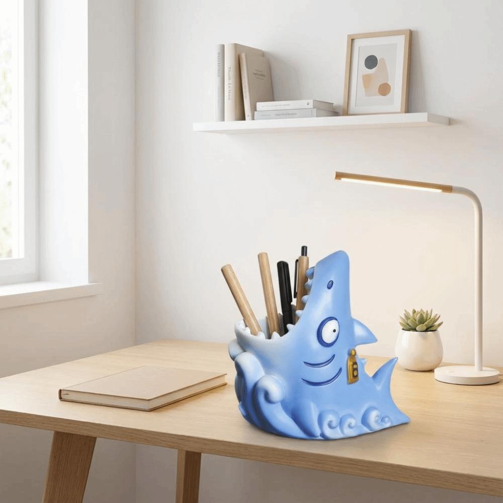 Cartoon Shark Pen Holder Creative Stationery Storage Box Study Room Resin Pen Holder  School
