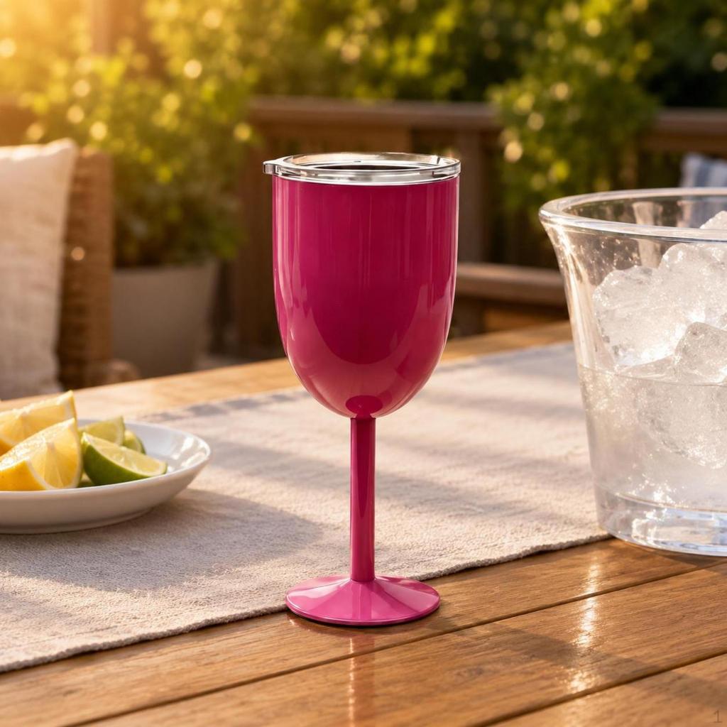 Stemmed Vino Cup Stainless Steel Vacuum Insulated Clear Lid Tumbler White