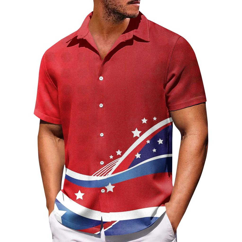 Men's Independence Day Print Button Short Sleeve Shirts Men's Casual Fashion Short Sleeve Shirts