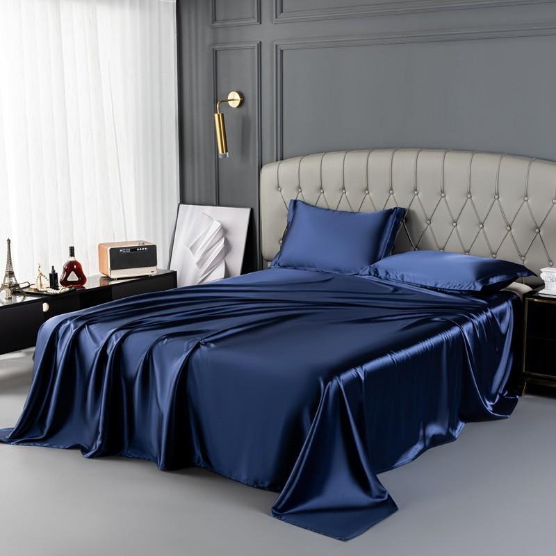 Luxury Natural Mulberry Silk Double Bed Sheet Set Stain High-End King Size Bedsheet Sets Home Solid Color Soft Smooth Bed Cover