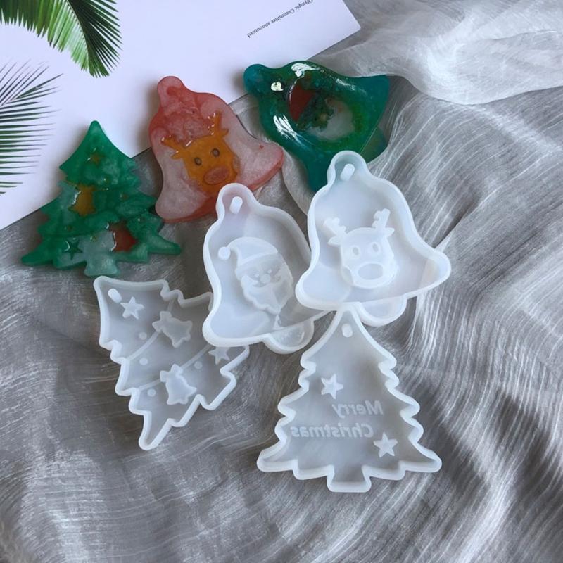 UV Crystal Epoxy Resin Mold Christmas Tree Bell Elk Pendant Silicone Mould Car Pendant Xmas Ornaments Resin Casting Mold