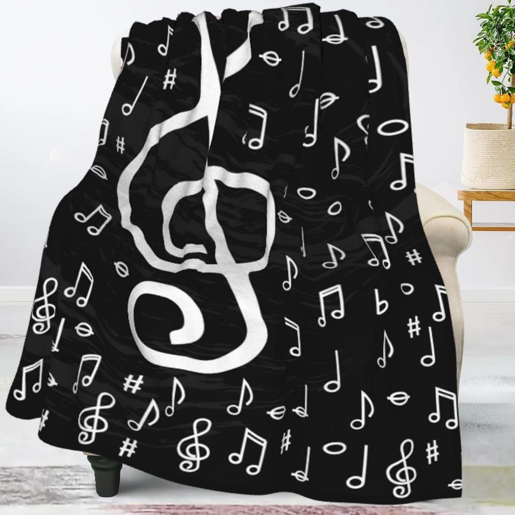 Music Note Flannel Throw Blanket Super Soft Lightweight Music Theme Blanket for Couch Sofa Bed Living Room Twin King Size