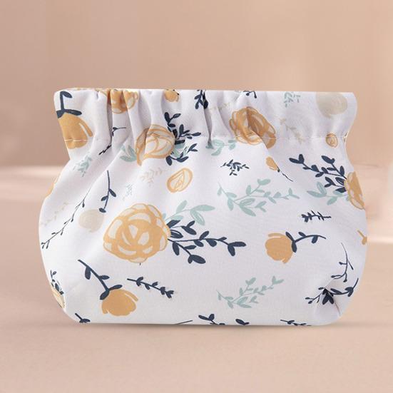 Storage Bag Floral Print Metal Spring Opening Portable Lightweight Commute Travel Makeup Bag Earphone Key Stoarge Pouch Cosmetic Bag