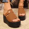 Women's Brown Pu Leather Wedge Sandals  Summer Lightweight Chunky Platform Sandals Woman Plus Size 43 Non-slip Beach Shoes