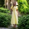 European beautiful women spring new round neck bubble short sleeve dress A word big swing dress