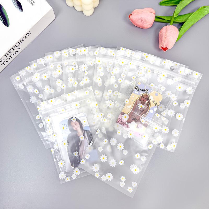 Small Frosted Daisy Zipper Bag - Transparent, Self-Sealing Jewelry Packaging