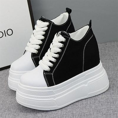 Fashion 12CM Canvas Shoes Fashion Sneakers White Chunky Platform Wedge Shoes Height Increased Woman Sports Casual Shoe Tennis Female