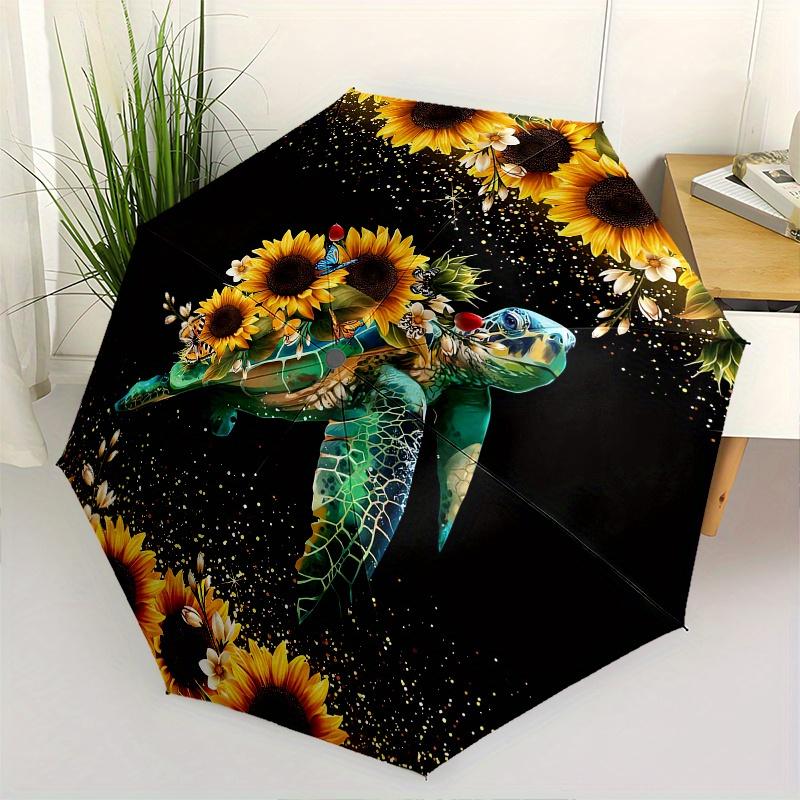 

Sea turtle, Sunflowers Theme 8 Bone Hand Automatic Folding Umbrella, Compact and Portable Design, A Perfect Gift for Birthday, Christmas or