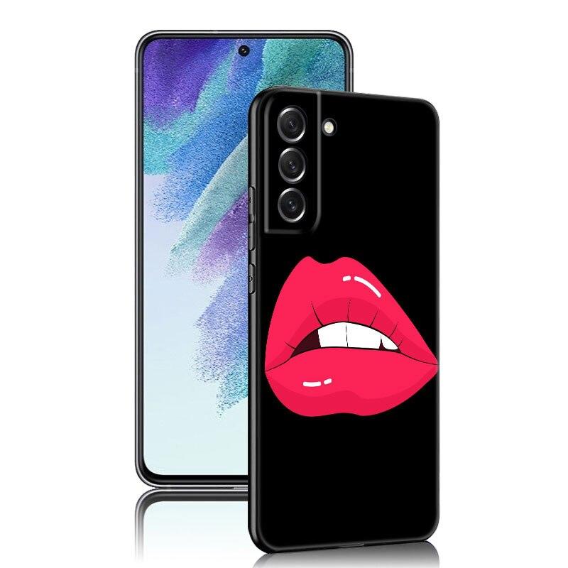 Beauty Red Lips Phone Case For Samsung Galaxy S20 S21 FE S22 Ultra S10 Lite S10E S9 S8 Plus S7 Edge Soft TPU Black Cover