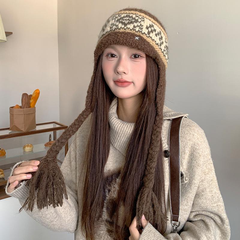 Vintage Fair Island Hat Women'S Windproof And Cold-Proof Wool Hat Warm Ear Protector Lei Feng Hat Show Face Small Knitted Hat
