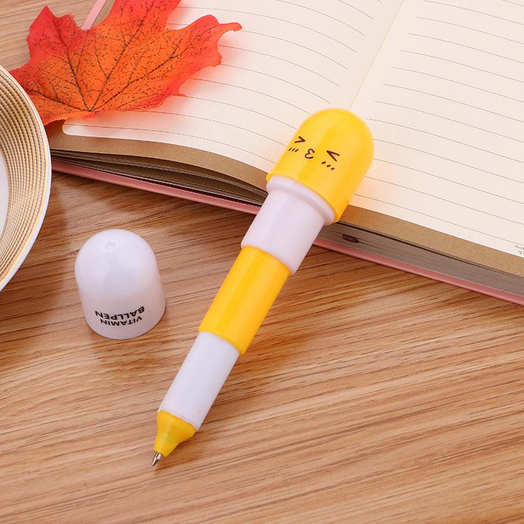 Fun Capsule-Shaped Retractable Ballpoint Pen with Creative Logo Design