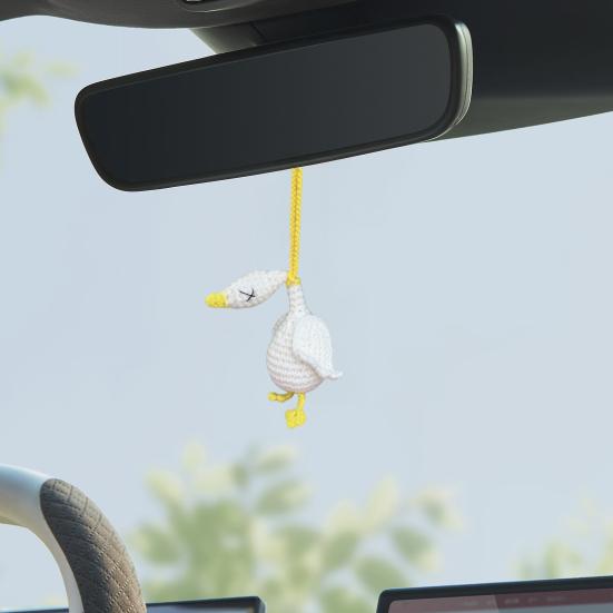 Crochet Goose Hanging Decoration Handmade Knitting White Goose Handbag Backpack Keychain Car Rearview Mirror Hanging Ornament